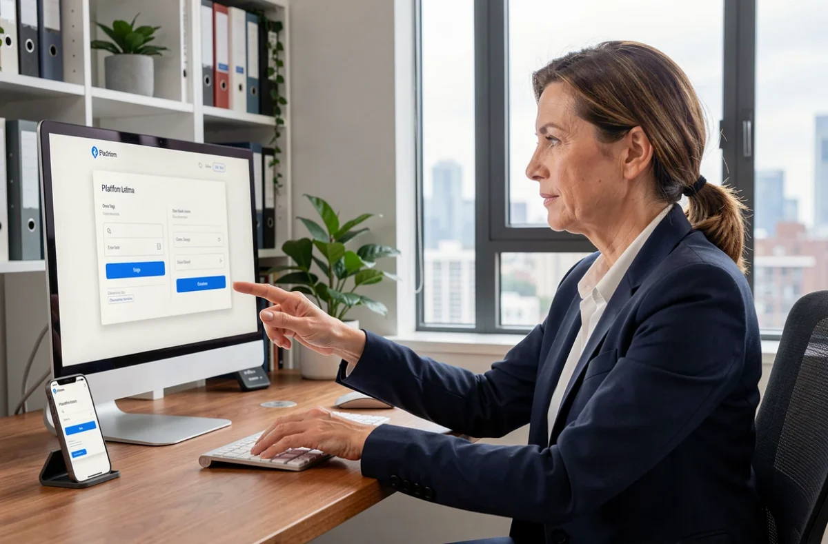 Femme professionnelle utilisant les astuces 2026 pour optimiser sa connexion Artisan en un clic depuis son bureau à domicile